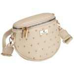 Beżowa nerka damska ze skóry ekologicznej ozdobiona ćwiekami - Peterson-2