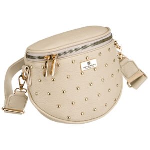 Beżowa nerka damska ze skóry ekologicznej ozdobiona ćwiekami - Peterson-2