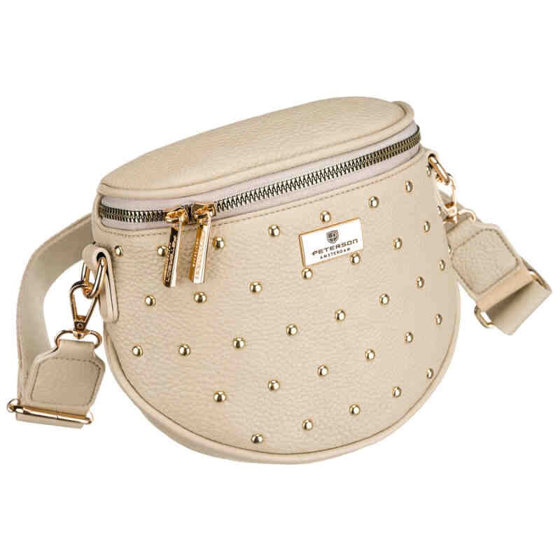 Beżowa nerka damska ze skóry ekologicznej ozdobiona ćwiekami - Peterson-2