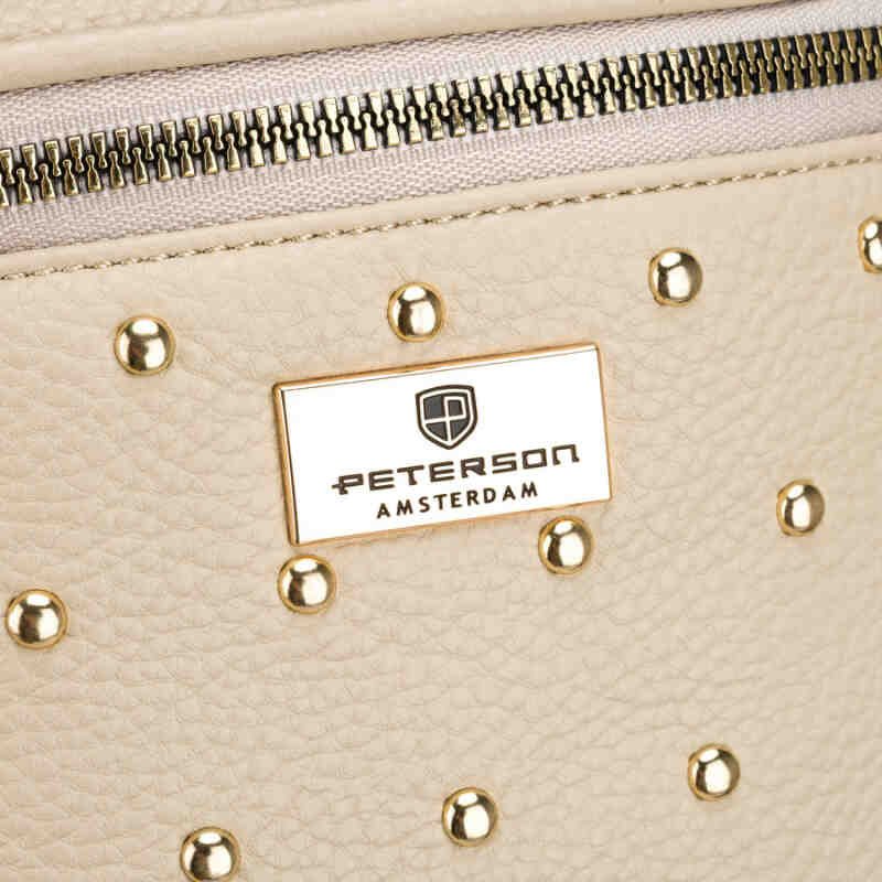 Beżowa nerka damska ze skóry ekologicznej ozdobiona ćwiekami - Peterson-5