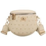 Beżowa nerka damska ze skóry ekologicznej ozdobiona ćwiekami - Peterson-3