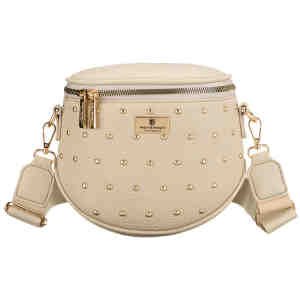 Beżowa nerka damska ze skóry ekologicznej ozdobiona ćwiekami - Peterson-3