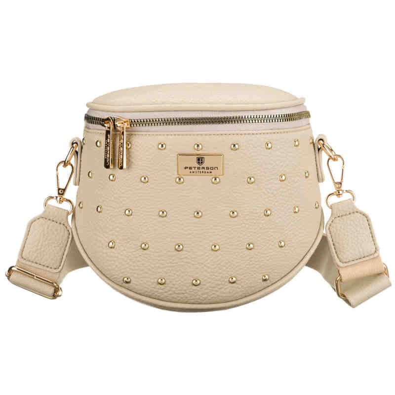 Beżowa nerka damska ze skóry ekologicznej ozdobiona ćwiekami - Peterson-3