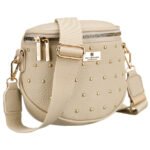 Beżowa nerka damska ze skóry ekologicznej ozdobiona ćwiekami - Peterson-1