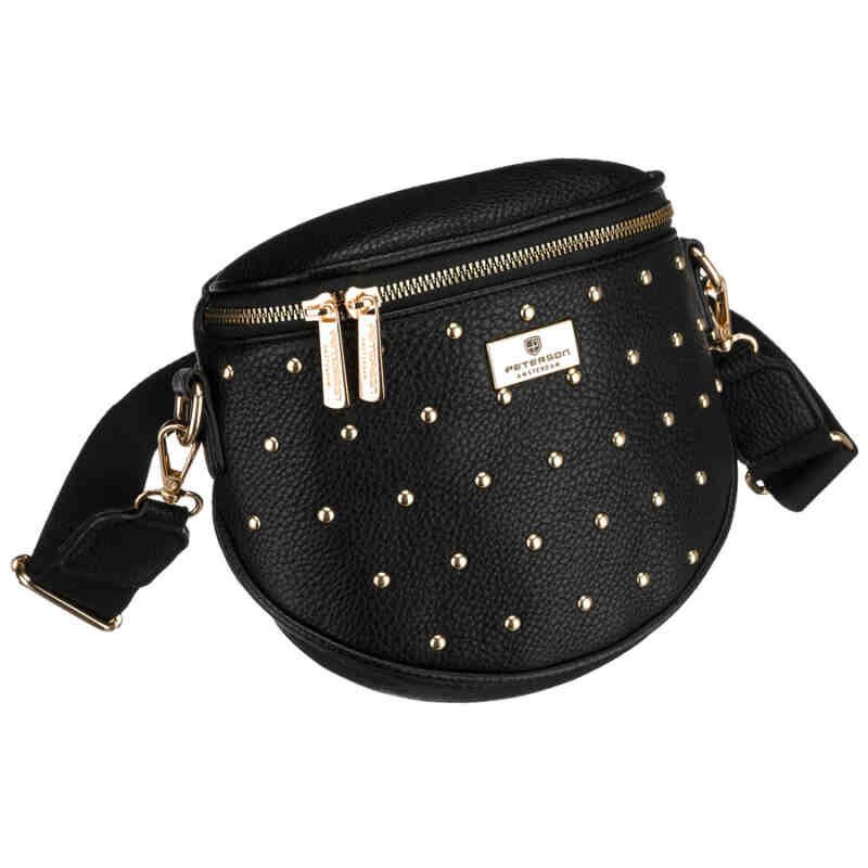 Czarna, praktyczna nerka damska ze skóry ekologicznej ozdobiona ćwiekami - Peterson-2