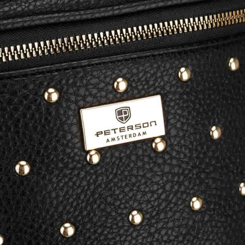 Czarna, praktyczna nerka damska ze skóry ekologicznej ozdobiona ćwiekami - Peterson-5