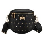 Czarna, praktyczna nerka damska ze skóry ekologicznej ozdobiona ćwiekami - Peterson-3