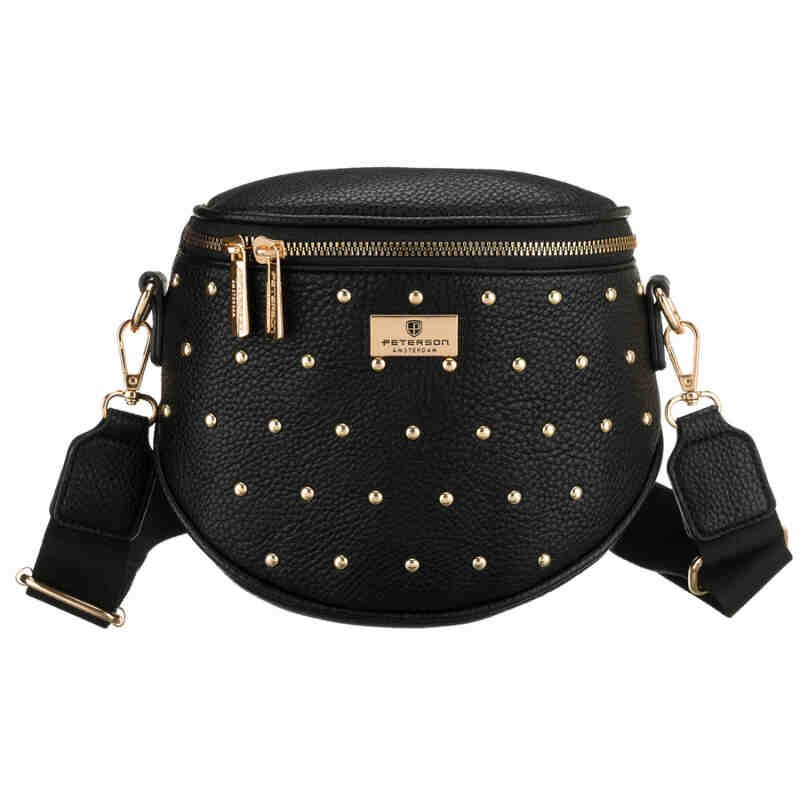 Czarna, praktyczna nerka damska ze skóry ekologicznej ozdobiona ćwiekami - Peterson-3
