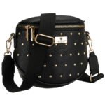 Czarna, praktyczna nerka damska ze skóry ekologicznej ozdobiona ćwiekami - Peterson-1