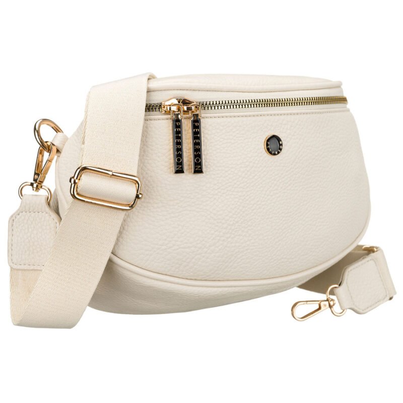 Modna, jasnobeżowa nerka damska ze skóry ekologicznej - Peterson-1