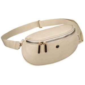 Beżowa, praktyczna, miejska nerka damska ze skóry ekologicznej, jednokomorowa - Peterson-2