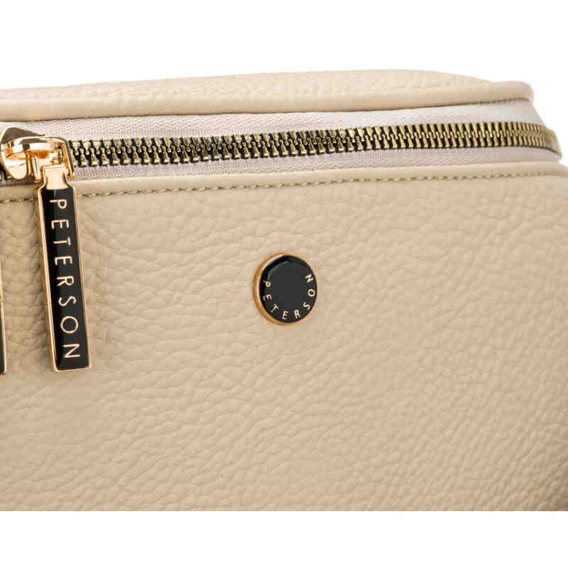 Beżowa, praktyczna, miejska nerka damska ze skóry ekologicznej, jednokomorowa - Peterson-4