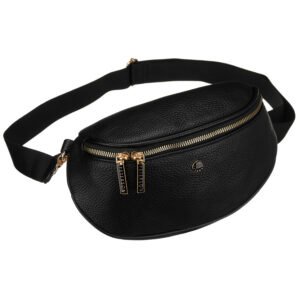 Praktyczna, miejska nerka damska ze skóry ekologicznej w czarnym kolorze, jednokomorowa - Peterson-2