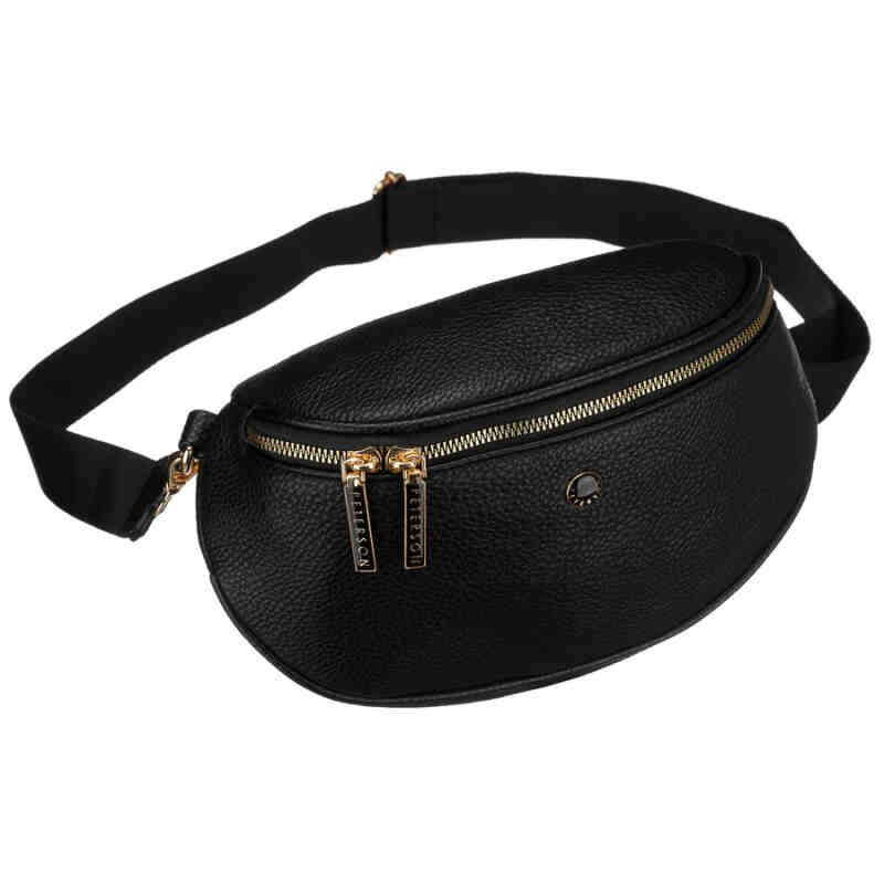 Praktyczna, miejska nerka damska ze skóry ekologicznej w czarnym kolorze, jednokomorowa - Peterson-2