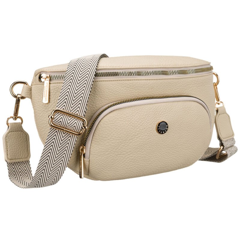 Miejska nerka damska ze skóry ekologicznej w beżowym kolorze zamykana suwakiem - Peterson-1