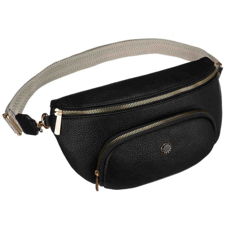 Miejska, czarna nerka damska ze skóry ekologicznej zawieszona na regulowanym pasku - Peterson-2