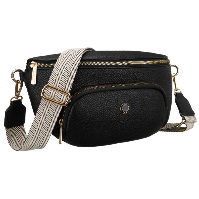 Miejska, czarna nerka damska ze skóry ekologicznej zawieszona na regulowanym pasku - Peterson-1