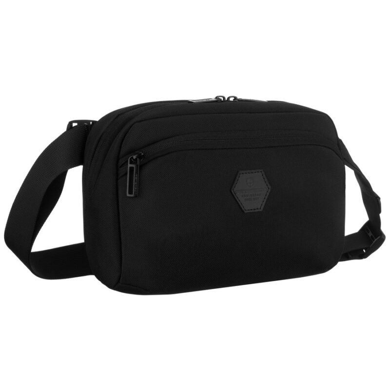 Sportowa saszetka w czarnym kolorze zamykana suwakiem, dwukomorowa - Peterson-1