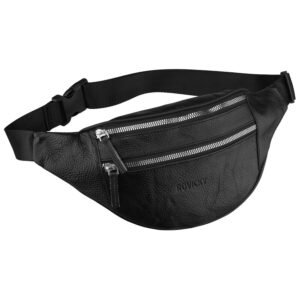 Czarna, skórzana saszetka damska zamykana na suwak - Rovicky-1