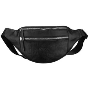 Czarna, skórzana saszetka damska zamykana na suwak - Rovicky-2