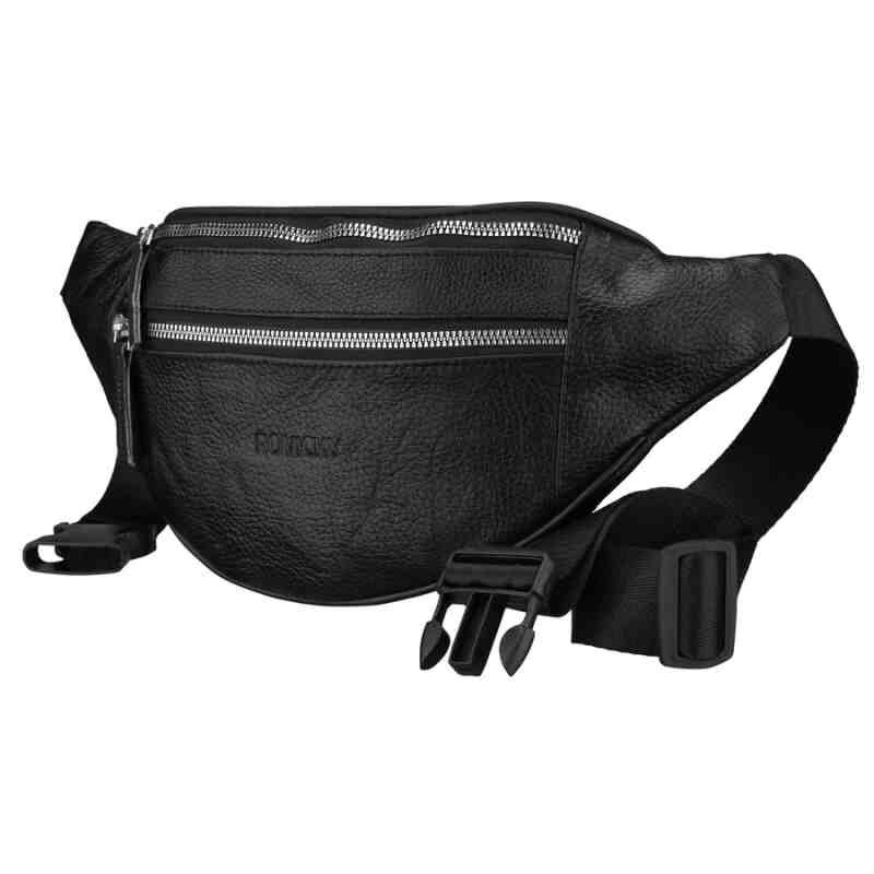 Czarna, skórzana saszetka damska zamykana na suwak - Rovicky-3