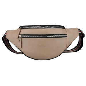 Skórzana saszetka damska w beżowym kolorze, jednokomorowa i zamykana na suwak - Rovicky-2