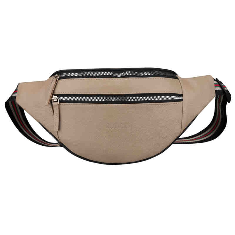 Skórzana saszetka damska w beżowym kolorze, jednokomorowa i zamykana na suwak - Rovicky-2