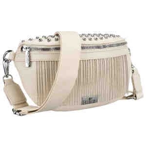 Jasna nerka damska ecru z kolekcji GLAM, ozdobne ćwieki, regulowany pasek, saszetka na ramię.