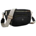 Czarna nerka damska URBAN z szerokim, ozdobnym paskiem, noszona przez ramię, wykonana z eko skóry.