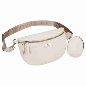 Saszetka damska ze skóry ekologicznej w jasnobeżowym kolorze, zamykana suwakiem - Peterson-1