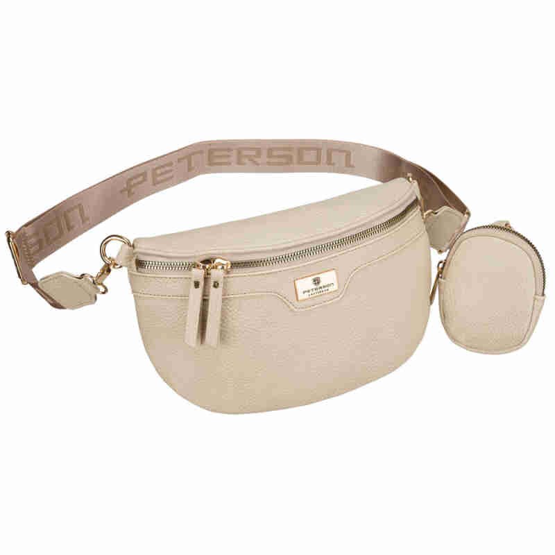 Beżowa saszetka damska ze skóry ekologicznej z doczepianą portmonetką - Peterson-1