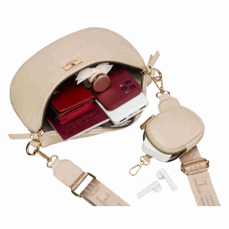 Beżowa saszetka damska ze skóry ekologicznej z doczepianą portmonetką - Peterson-11