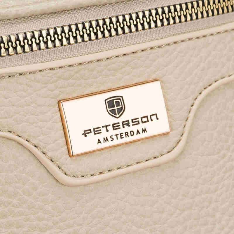 Beżowa saszetka damska ze skóry ekologicznej z doczepianą portmonetką - Peterson-5