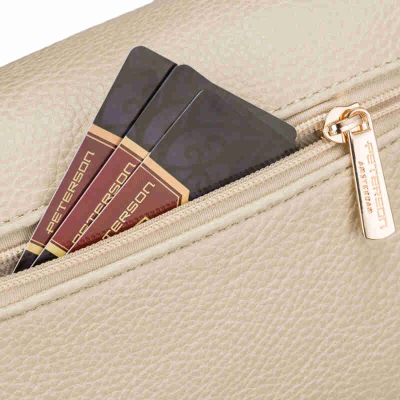 Beżowa saszetka damska ze skóry ekologicznej z doczepianą portmonetką - Peterson-9