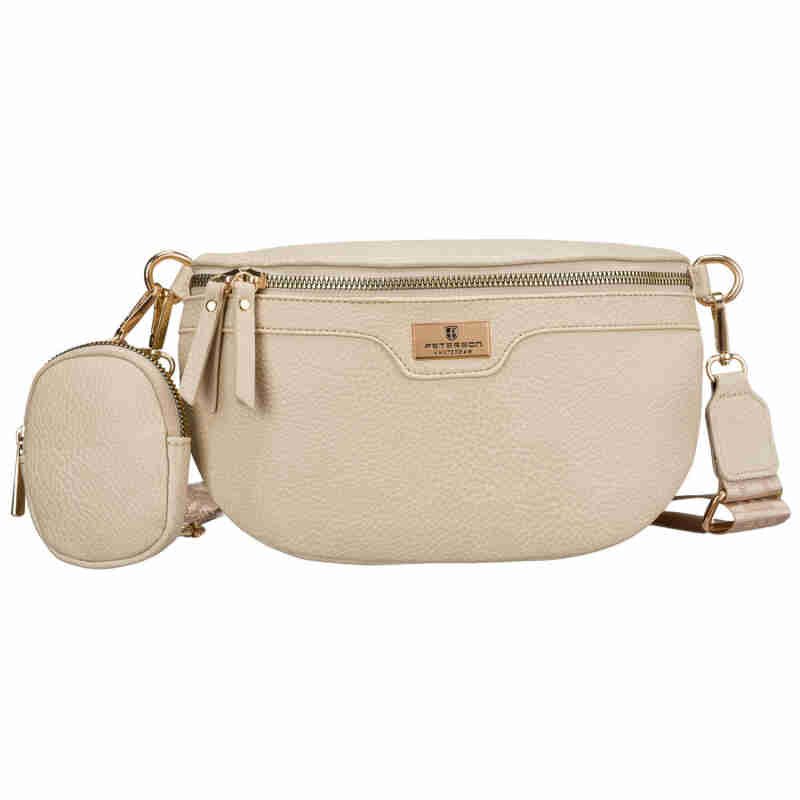 Beżowa saszetka damska ze skóry ekologicznej z doczepianą portmonetką - Peterson-3