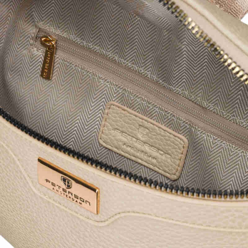 Beżowa saszetka damska ze skóry ekologicznej z doczepianą portmonetką - Peterson-6